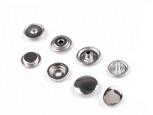 Boutons pression métalliques double face en acier inoxydable, Ø 15 mm, pour tissus épais - 50set