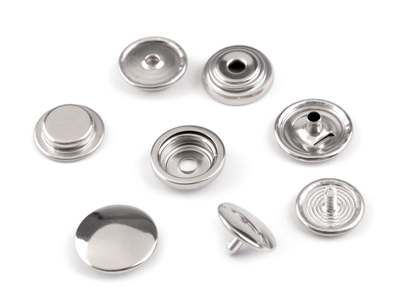 Boutons pression métalliques double face en acier inoxydable, Ø 15 mm, pour tissus épais - 50set