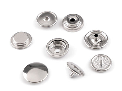 Boutons pression métalliques double face en acier inoxydable, Ø 15 mm, pour tissus épais - 50set