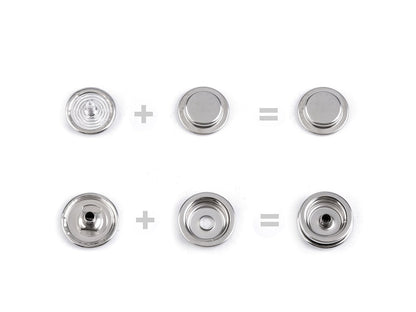 Boutons pression métalliques double face en acier inoxydable, Ø 15 mm, pour tissus épais - 50set