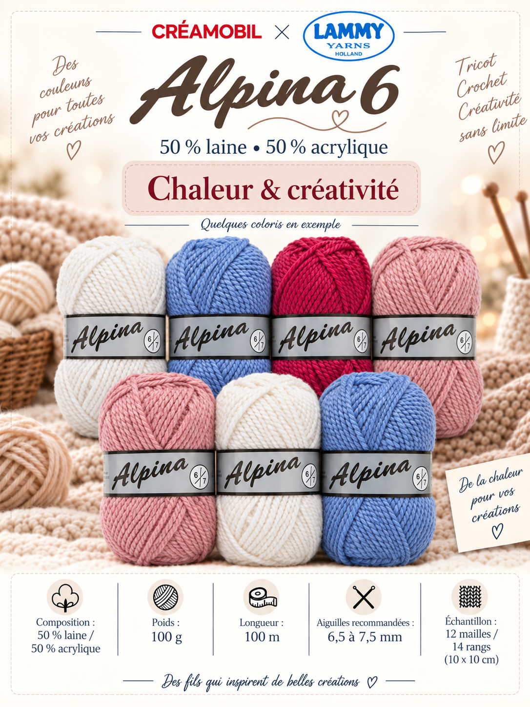 Laine Alpina 6 – Pelote de 100 g / 100 m