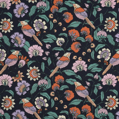 Coton enduit fleurs - Bleu marine oekotex POPPY