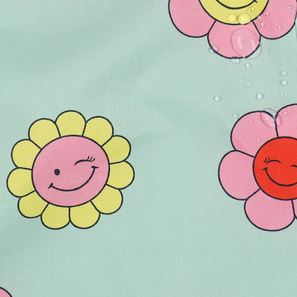 Coton enduit oekotex fleurs joyeuses - Menthe POPPY