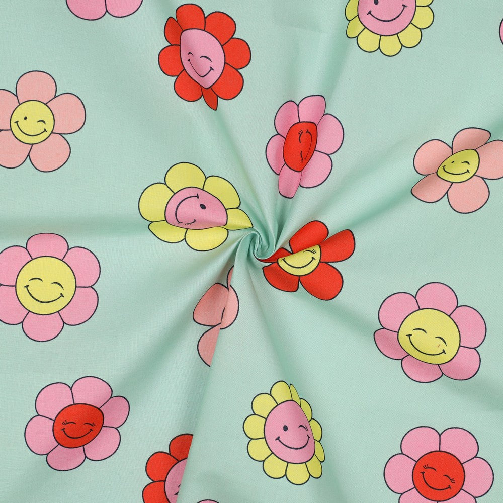 Coton enduit oekotex fleurs joyeuses - Menthe POPPY