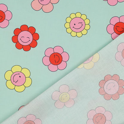Coton enduit oekotex fleurs joyeuses - Menthe POPPY
