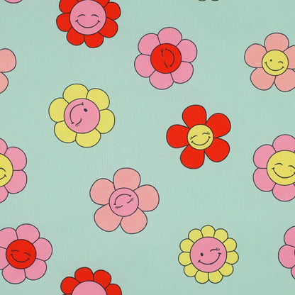 Coton enduit oekotex fleurs joyeuses - Menthe POPPY