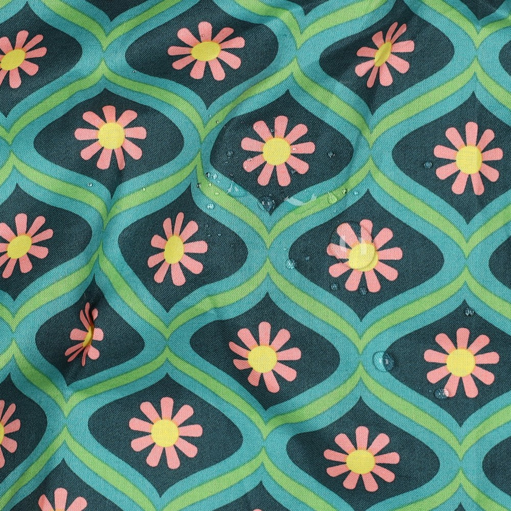 Coton enduit oekotex fleurs - Vert POPPY