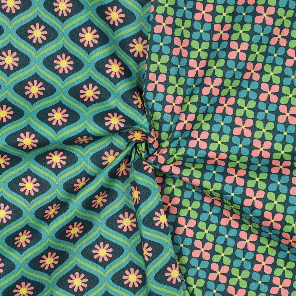 Coton enduit oekotex fleurs - Vert POPPY