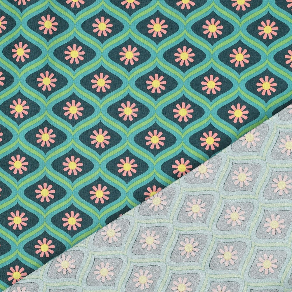 Coton enduit oekotex fleurs - Vert POPPY