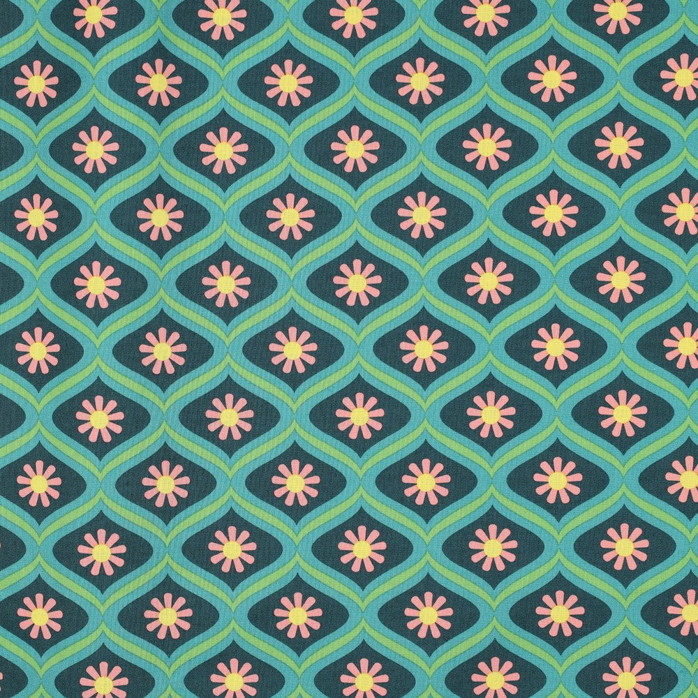 Coton enduit oekotex fleurs - Vert POPPY