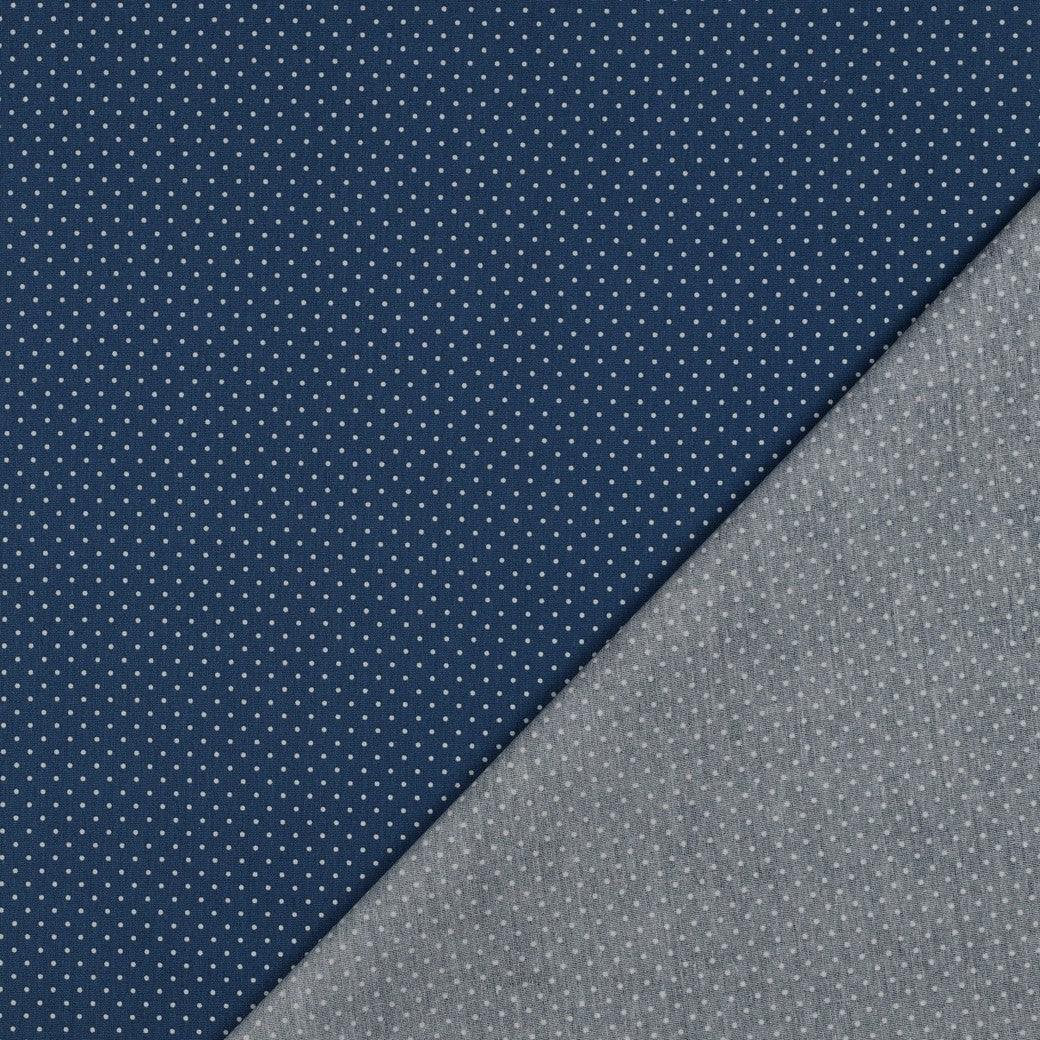 Coton enduit oekotex pois bleu jeans POPPY