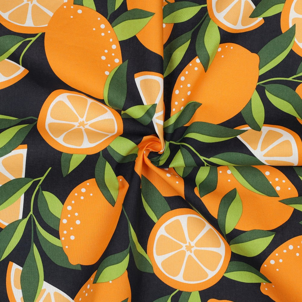 Coton enduit oekotex citrons - Bleu marine POPPY