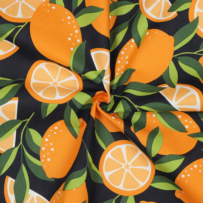 Coton enduit oekotex citrons - Bleu marine POPPY