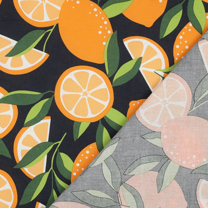 Coton enduit oekotex citrons - Bleu marine POPPY