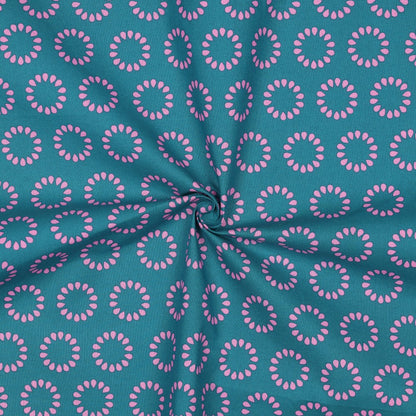 Coton enduit oekotex cercles pétrole POPPY