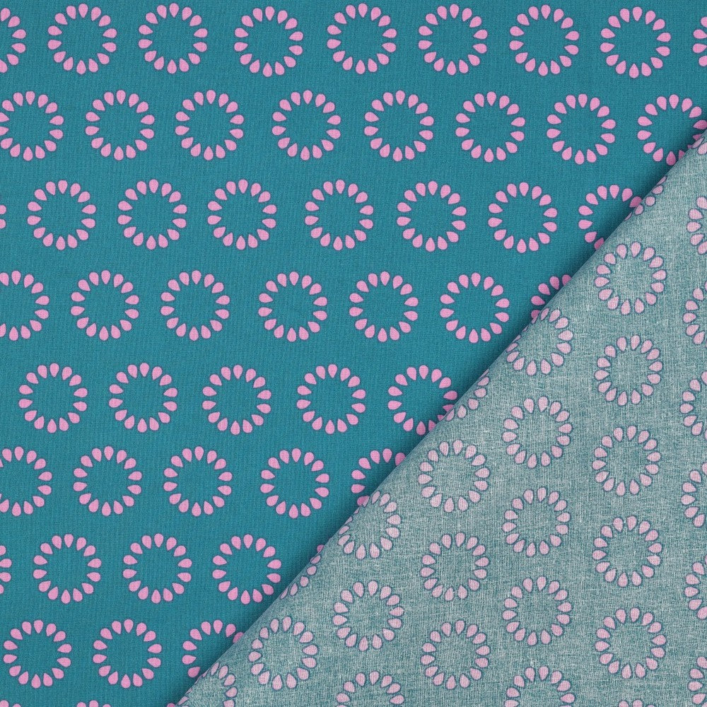 Coton enduit oekotex cercles pétrole POPPY