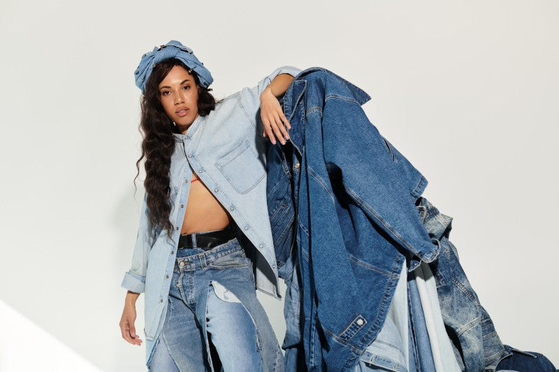 Viscose Denim Look Shine - Bleu denim