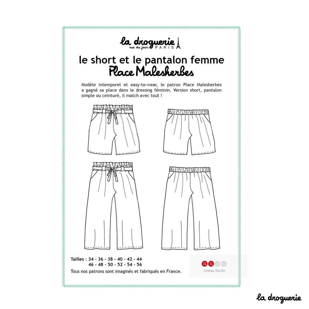 Patron couture du short femme "Place Malesherbes"