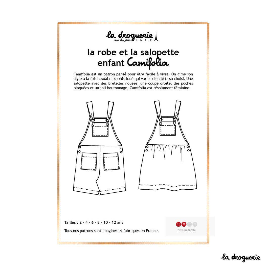 Patron couture de la robe et salopette short enfan Camifolia