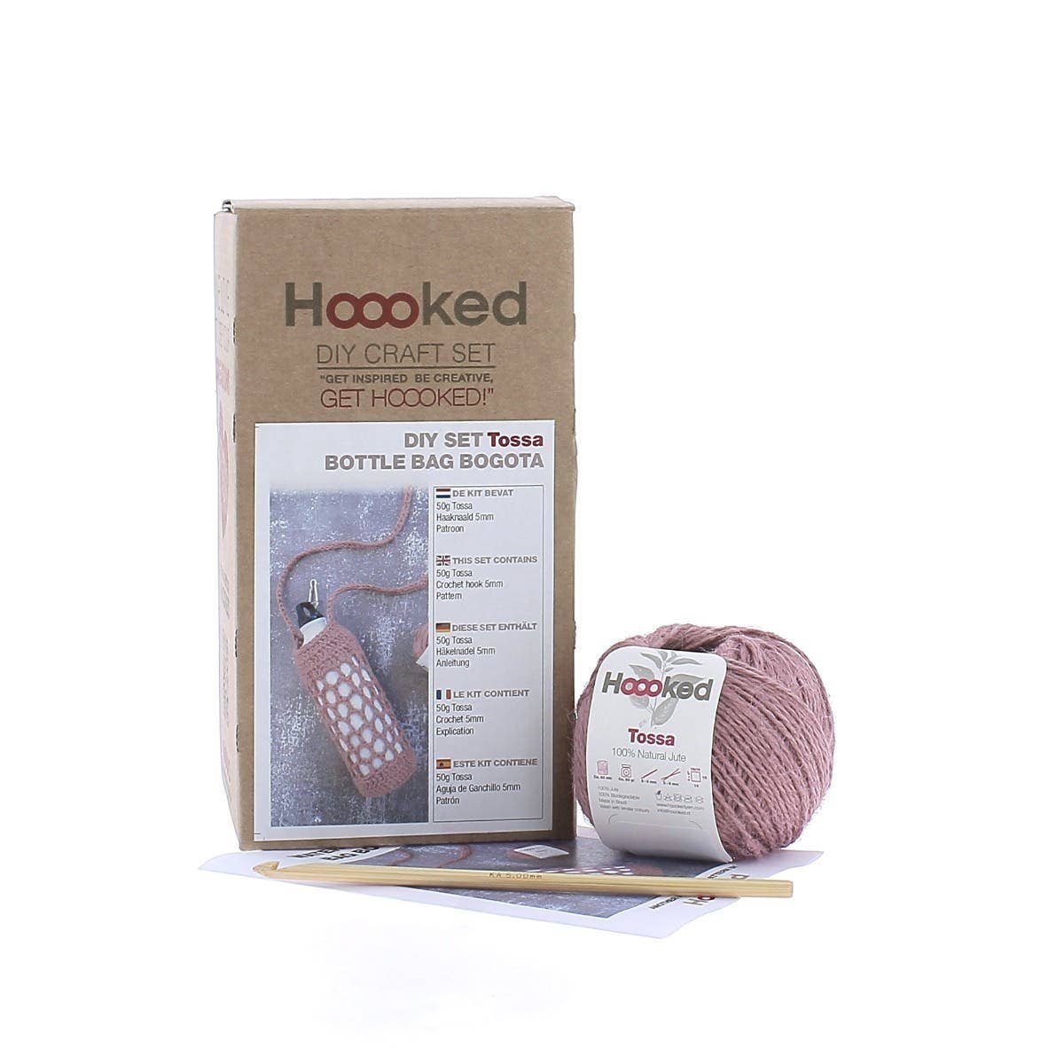 Hoooked - Kit de crochet DIY : sac pour bouteille d’eau Bogota couleur thé rose