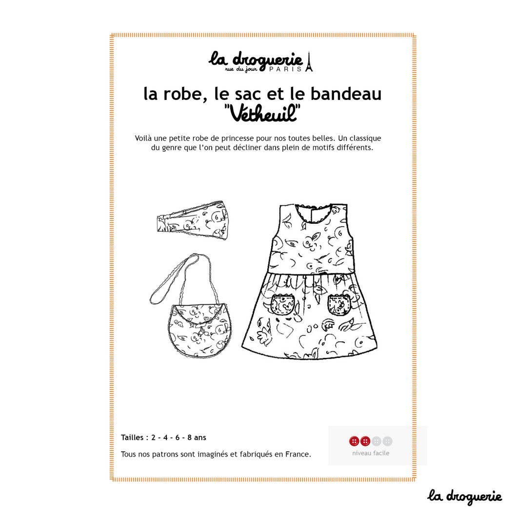 Patron couture de la robe enfant, sac et bandeau "Vétheuil"