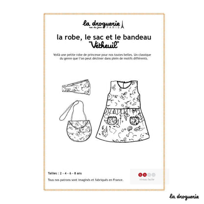 Patron couture de la robe enfant, sac et bandeau "Vétheuil"