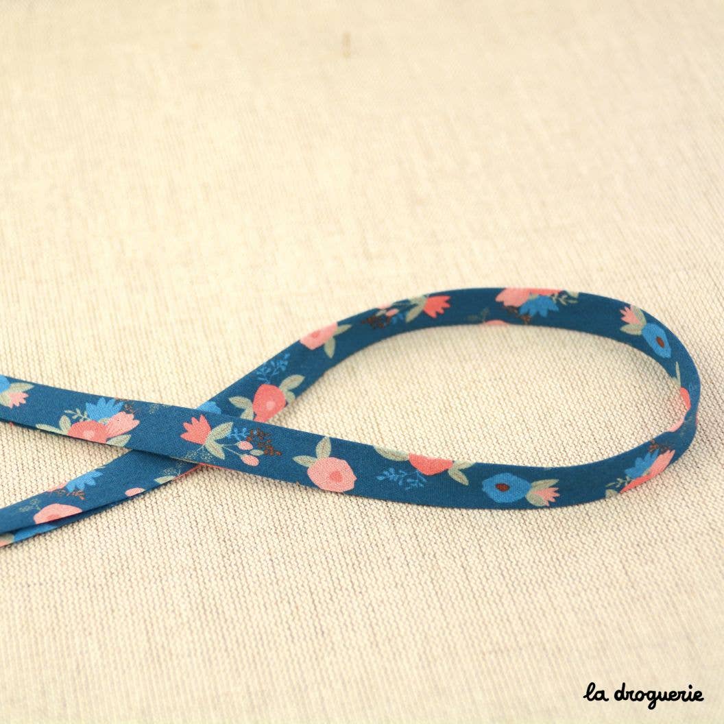 LA DROGUERIE - Biais Petit cottage - Bleu nuit - largeur pliée 10 mm