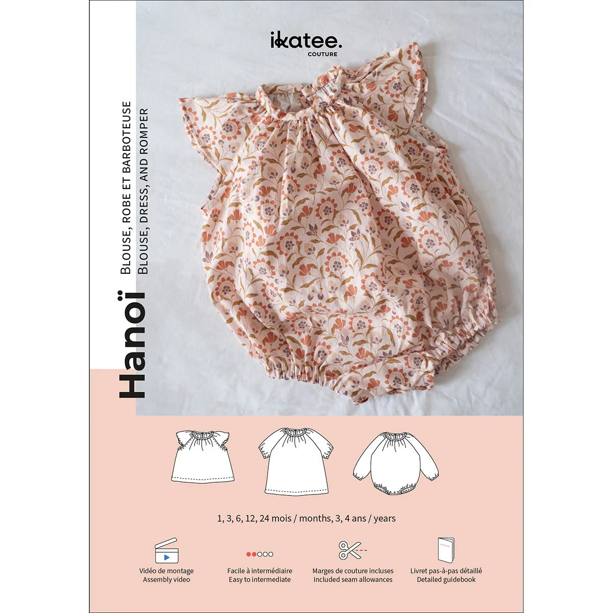 HANOÏ Patron pochette blouse, robe et barboteuse bébé — IKATEE