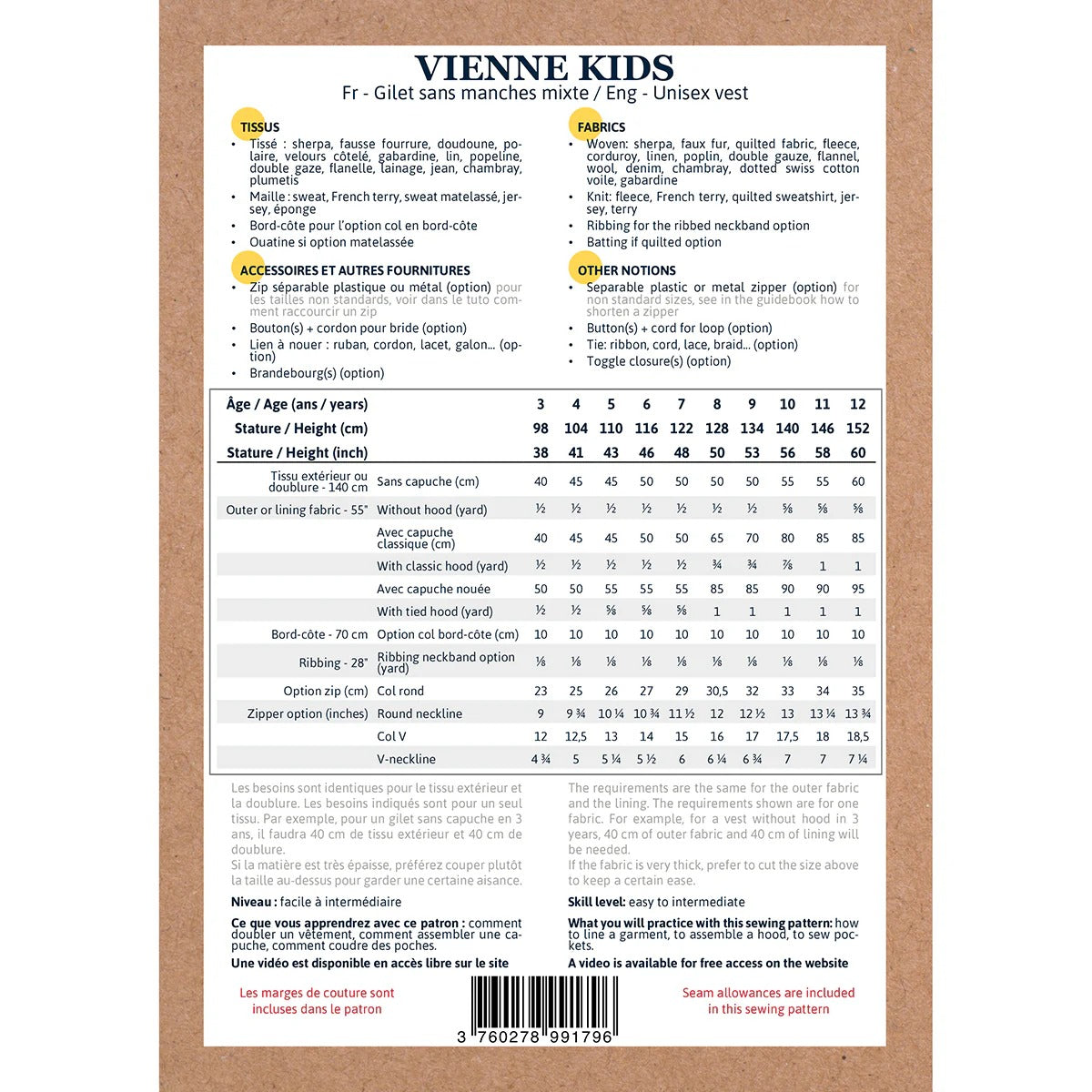 VIENNE KIDS Gilet sans manche 3-12 ans