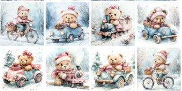 Panneau 8 motifs 13x13 cm – Oursons de Noël