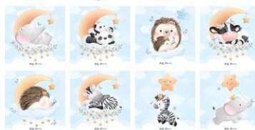 Panneau 8 motifs 13x13 cm – Babyshower