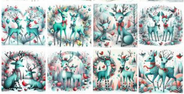 Panneau 8 motifs 13x13 cm – Rennes de Noël