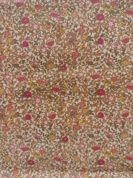 Batiste de coton imprimée fleurie rose corail