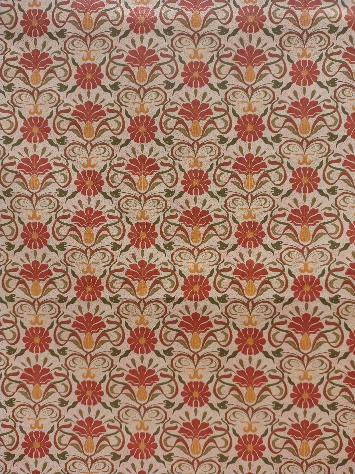 Batiste de coton imprimée Art Nouveau rouge doré