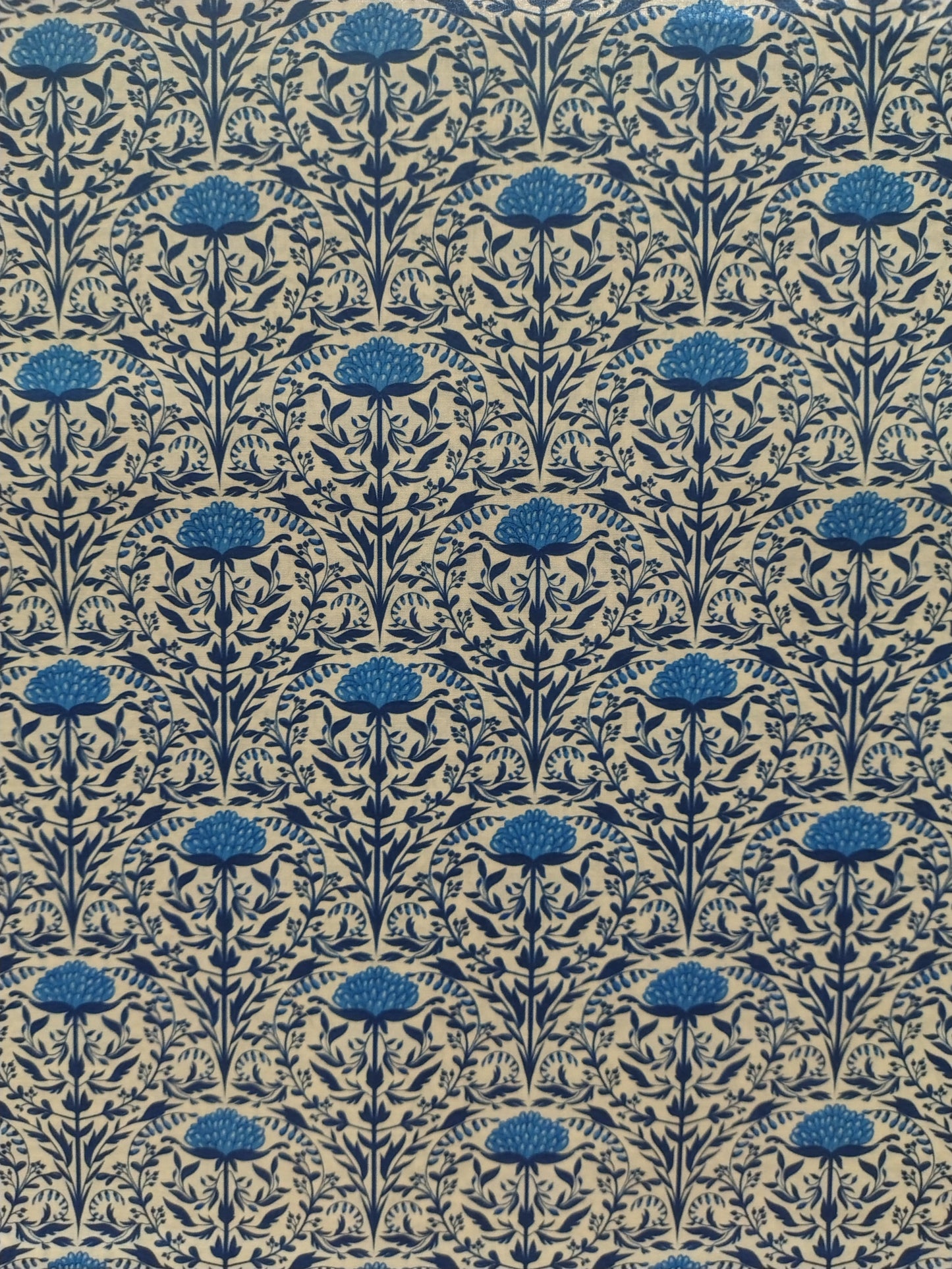 Batiste de coton imprimée Art Nouveau bleu turquoise marine