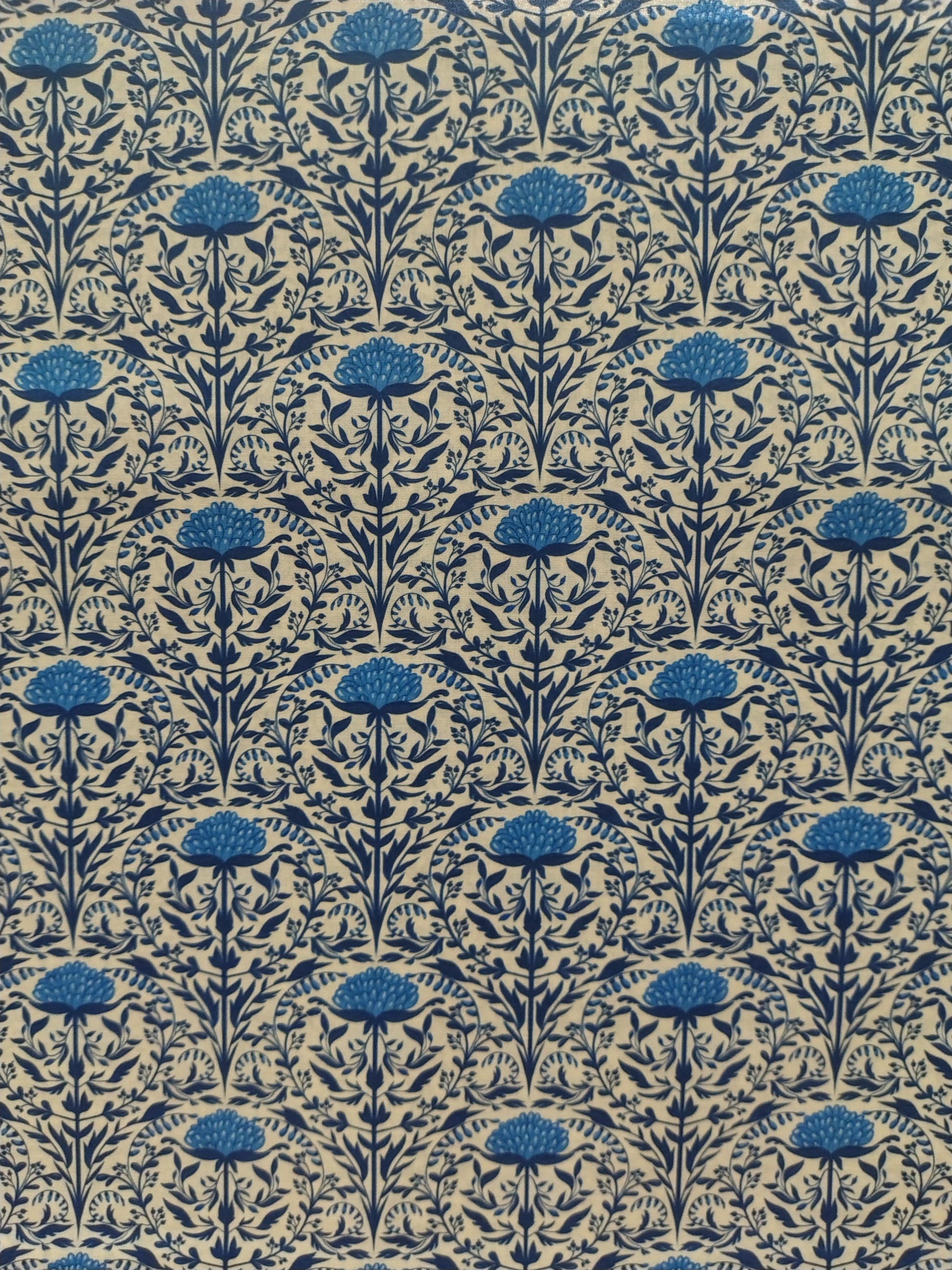 Batiste de coton imprimée Art Nouveau bleu turquoise marine