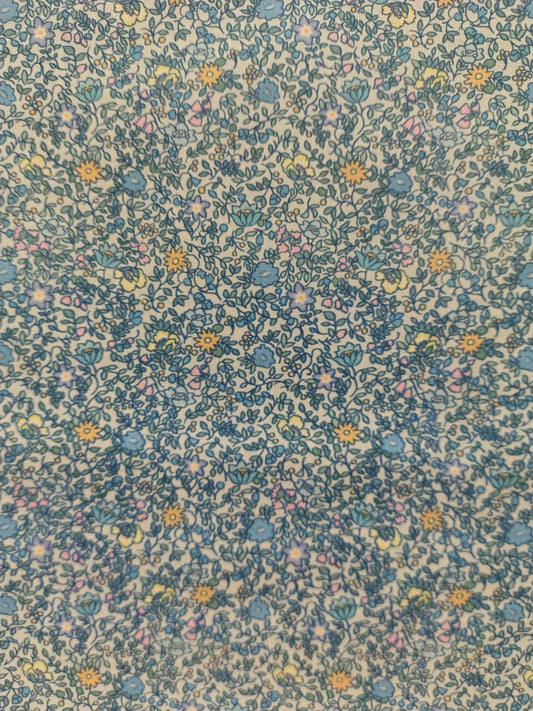 Batiste de coton imprimée fleurie bleu turquoise
